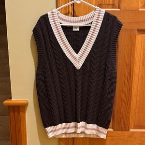 aritiza brown and pink V-Neck Sweater Vest with Pink and White Trim new with tag